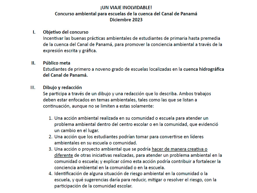 Concurso ambiental para escuelas de la cuenca del Canal de Panamá, diciembre 2023